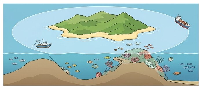 Autour d'une île, la ZEE est un large espace maritime où l'État exploite seul les ressources.
