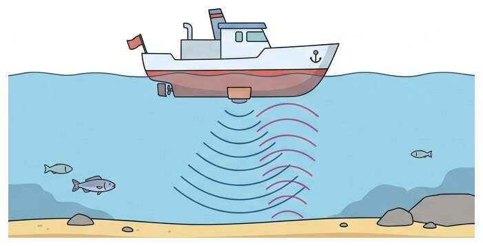 Le sonar du bateau envoie des ultrasons vers le fond, qui reviennent sous forme d'écho.